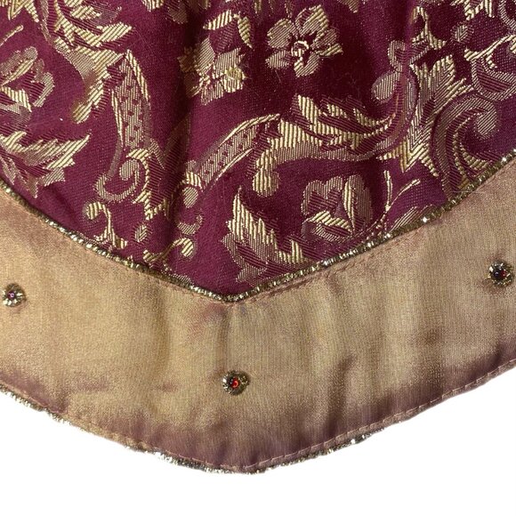 Christmas Tree Skirt Burgundy & Gold 50 Inches - Picture 4 of 6